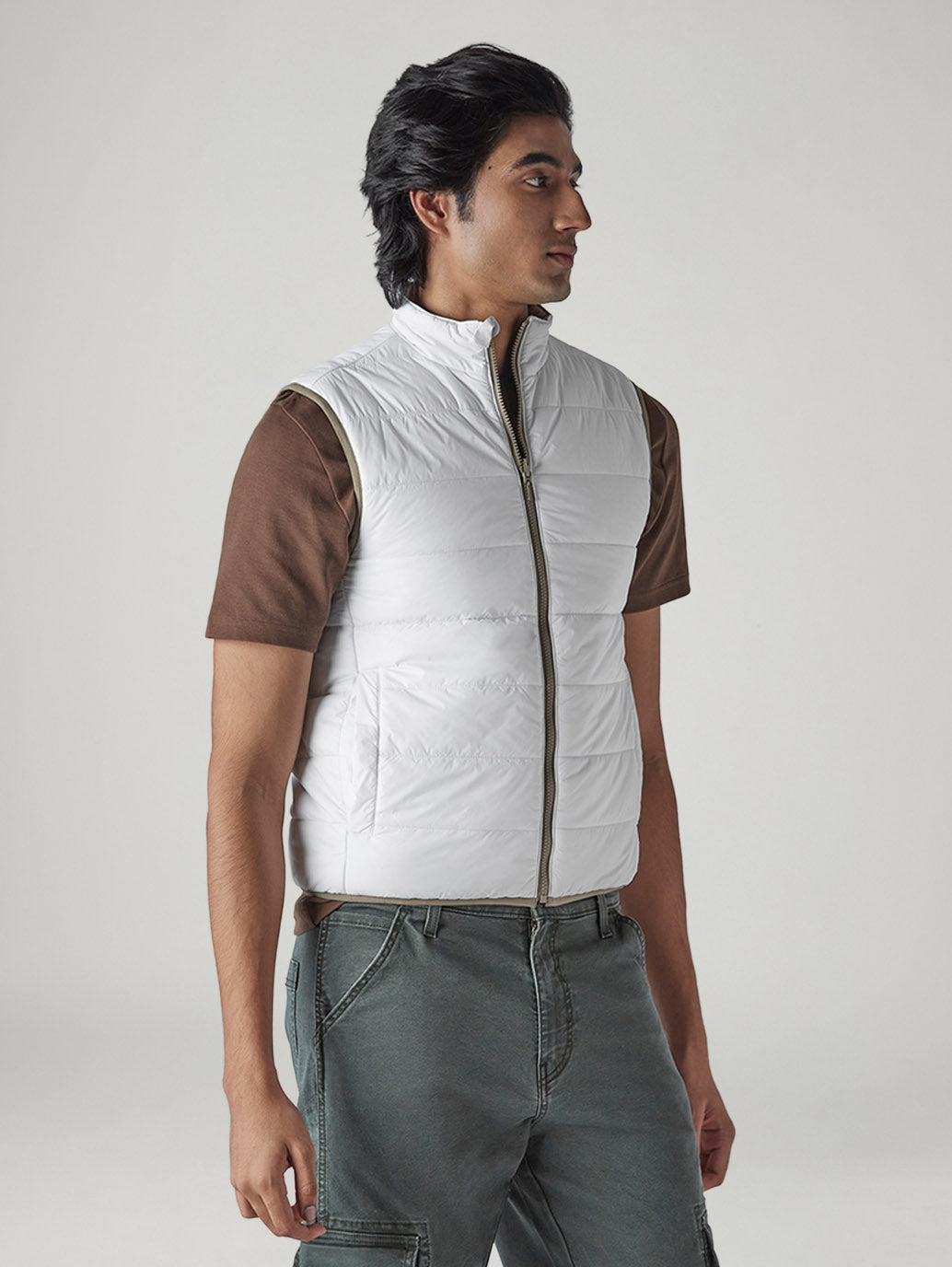 Men's Solid Slim Fit Reversible Puffer Jacket