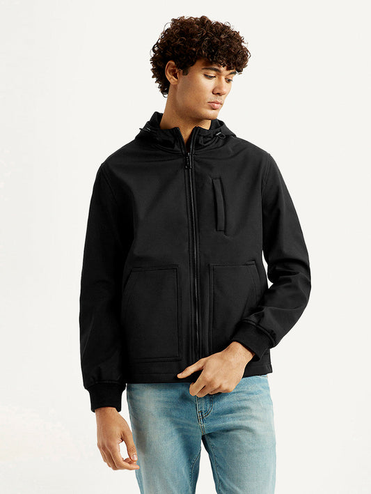 Men's Solid Black Windcheater Jacket