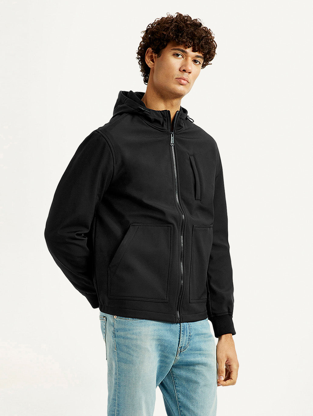 Men's Solid Black Windcheater Jacket