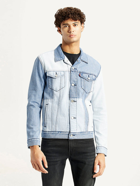Men's Patchwork Light Blue Denim Trucker Jacket