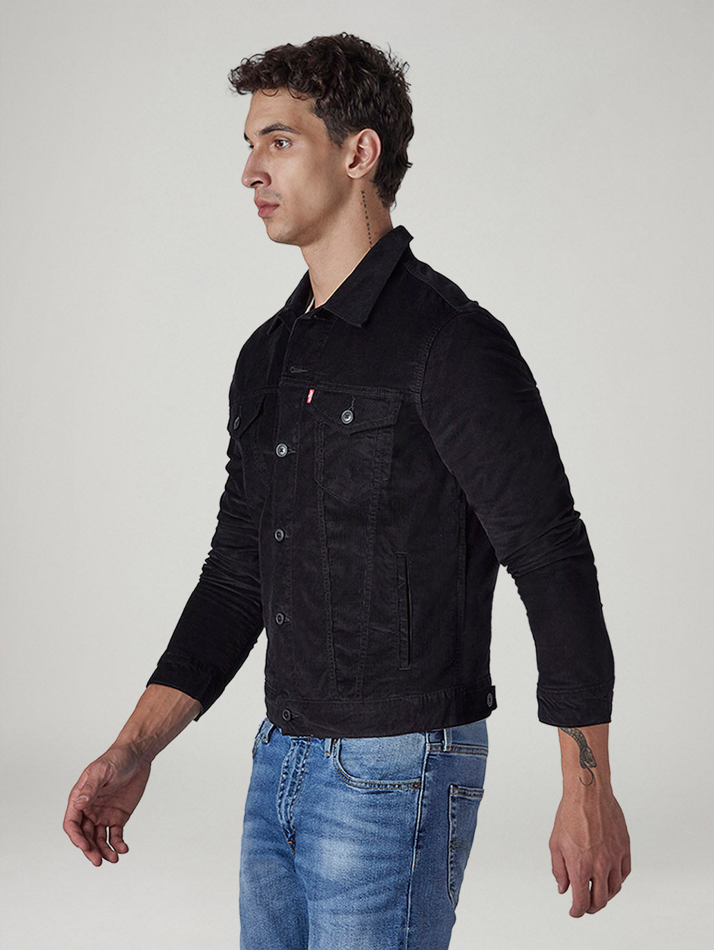 Men's Solid Regular Fit Corduroy Denim Jacket