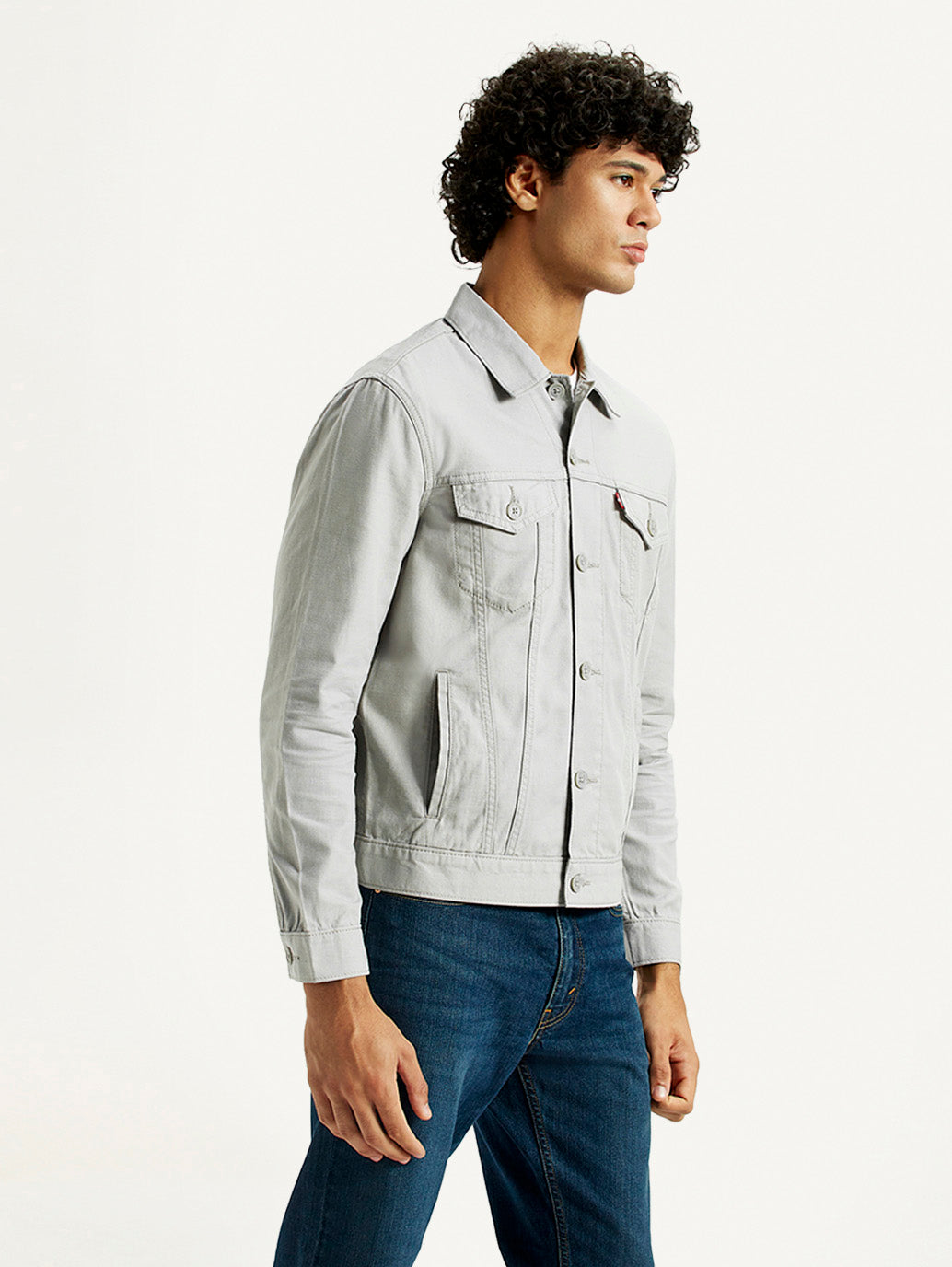 Men's Solid Grey Spread Collar Linen Jacket