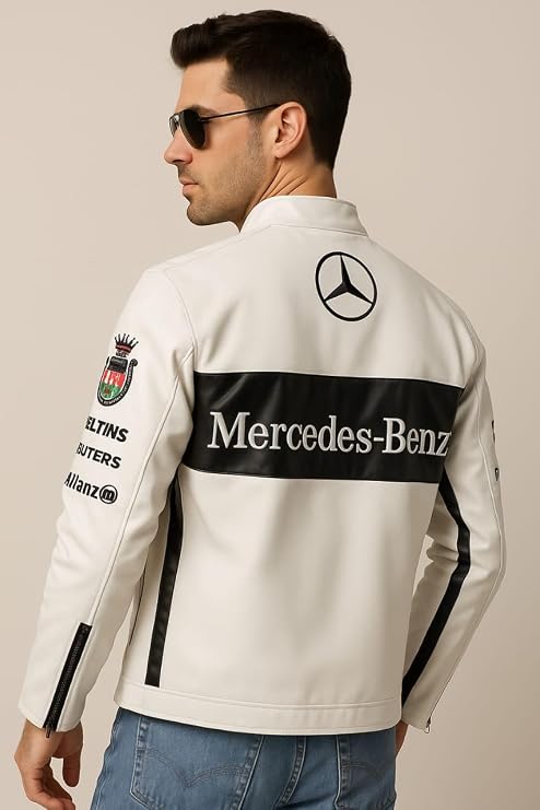 White Motorsport-Inspired Racing Streetwear Jacket