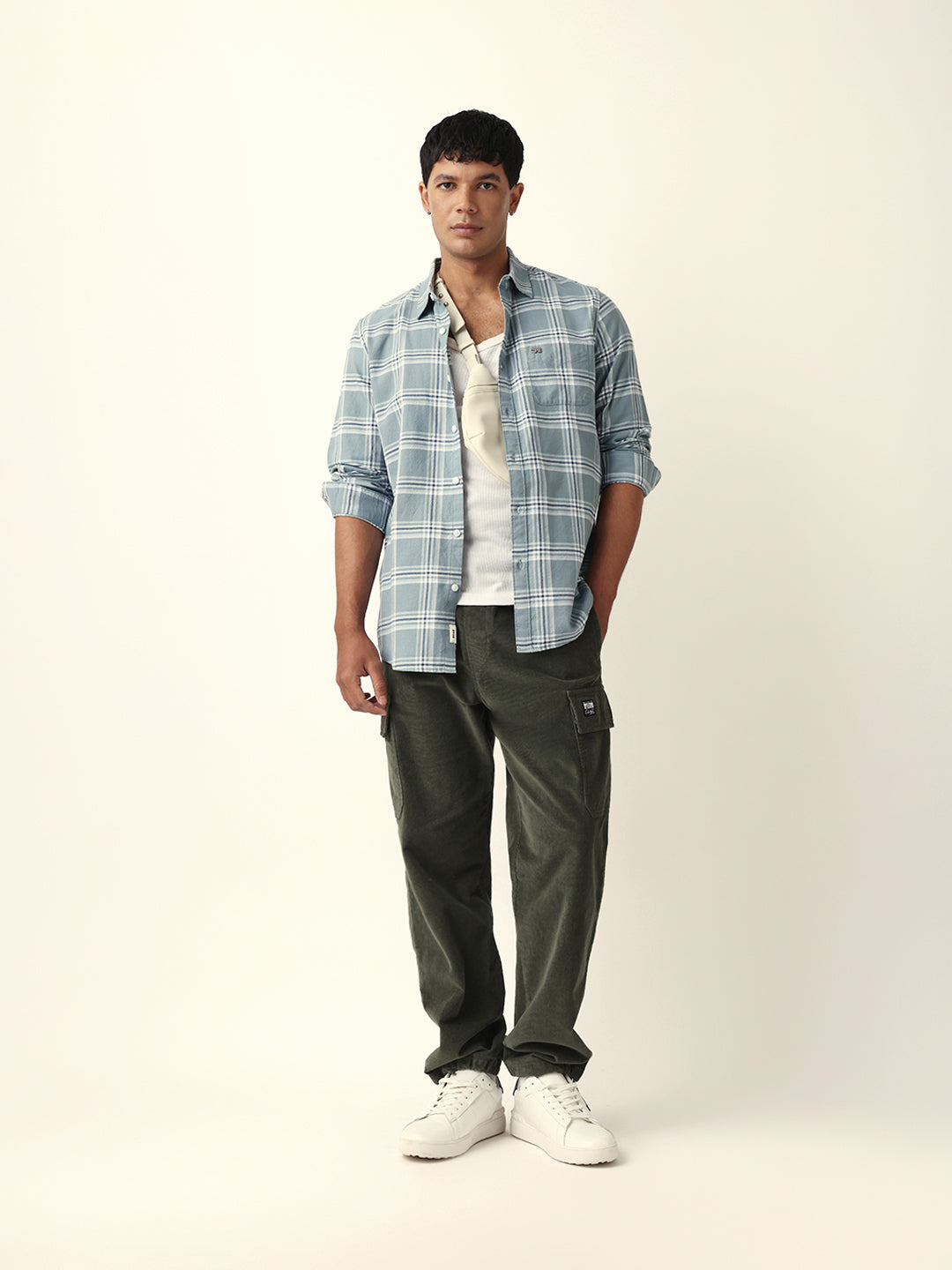 Teal Woven Tartan Checked Slim Fit Casual Shirt