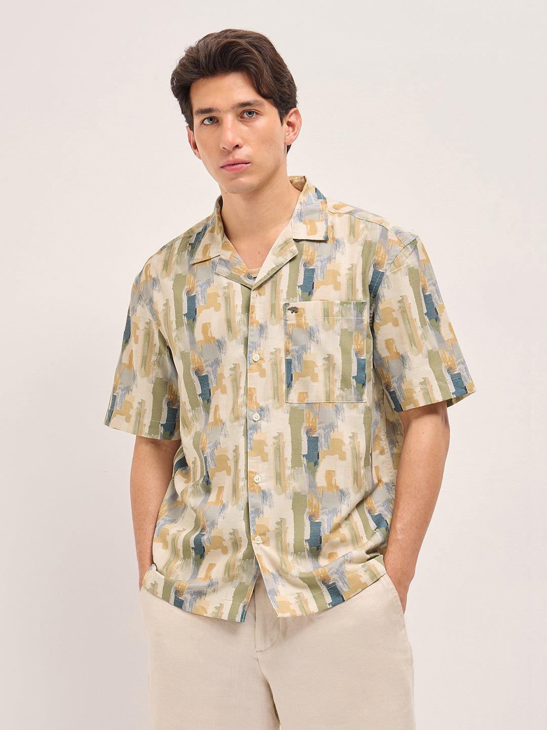 Multicolor Abstract Brushstroke Print Oversized Fit Half Sleeve Shirt