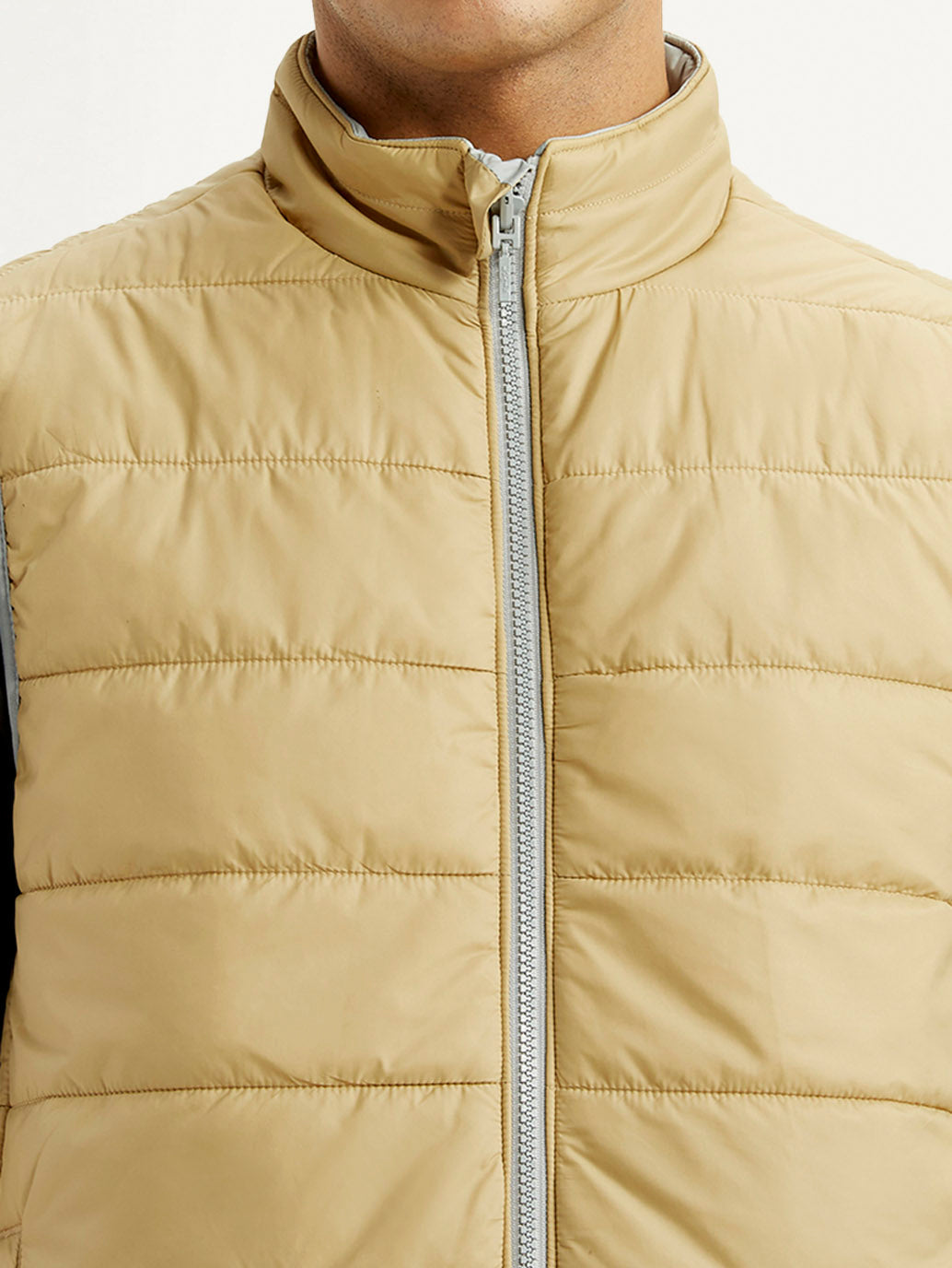 Men's Solid Beige Puffer Jacket