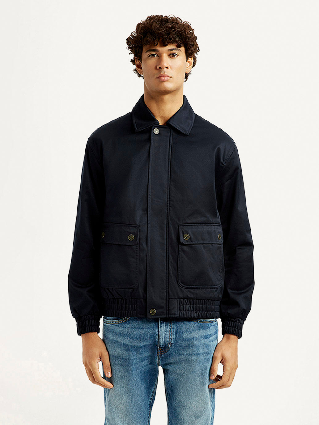 Men's Navy Solid Slim Fit Jacket
