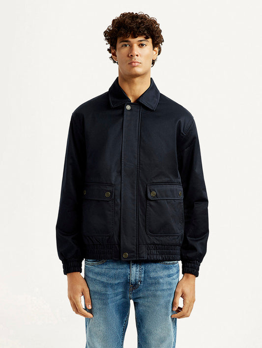 Men's Navy Solid Slim Fit Jacket