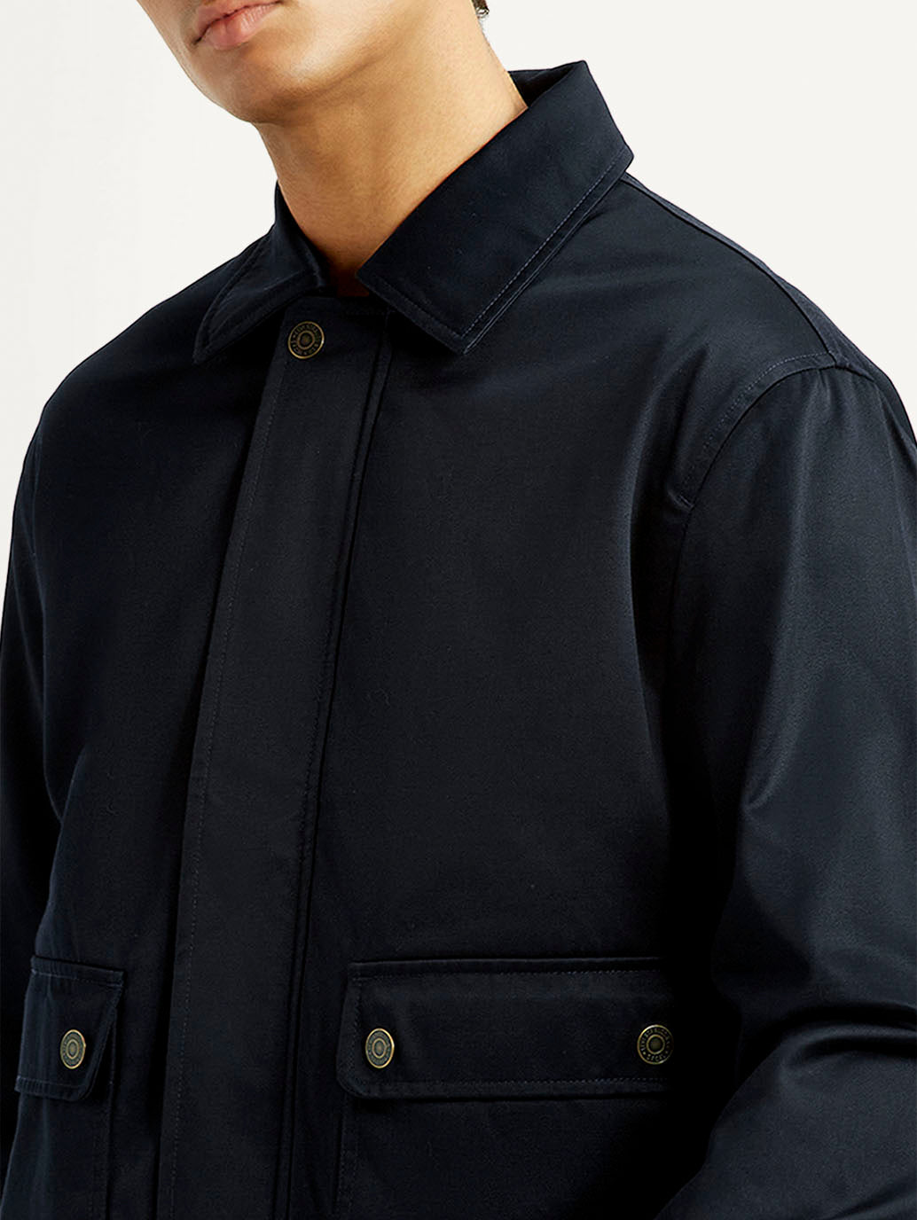 Men's Navy Solid Slim Fit Jacket