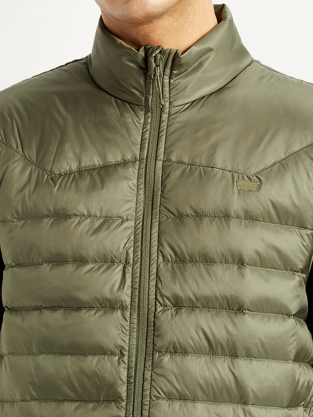 Men's Quilted Olive Slim Fit Puffer Jacket