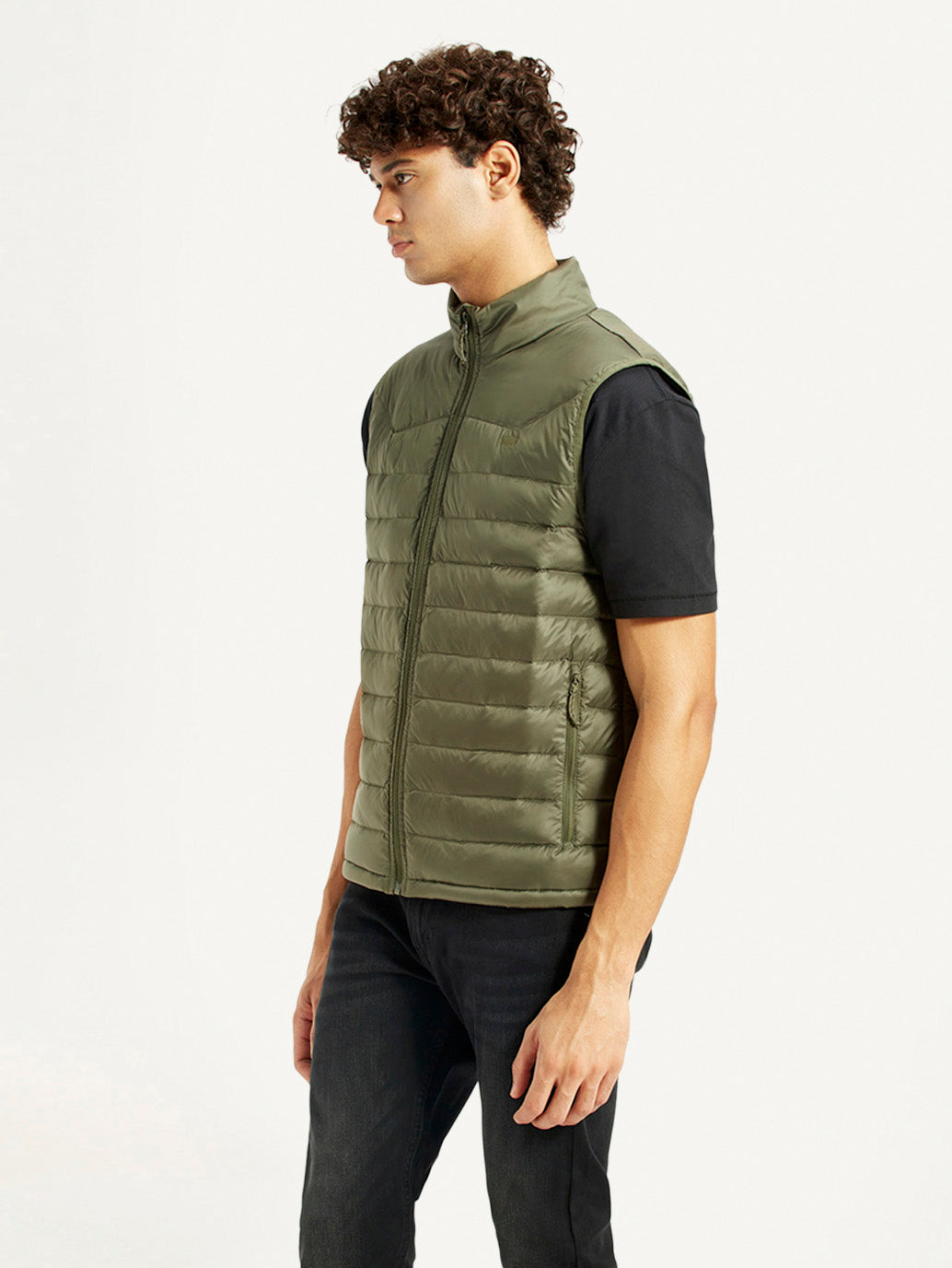 Men's Quilted Olive Slim Fit Puffer Jacket