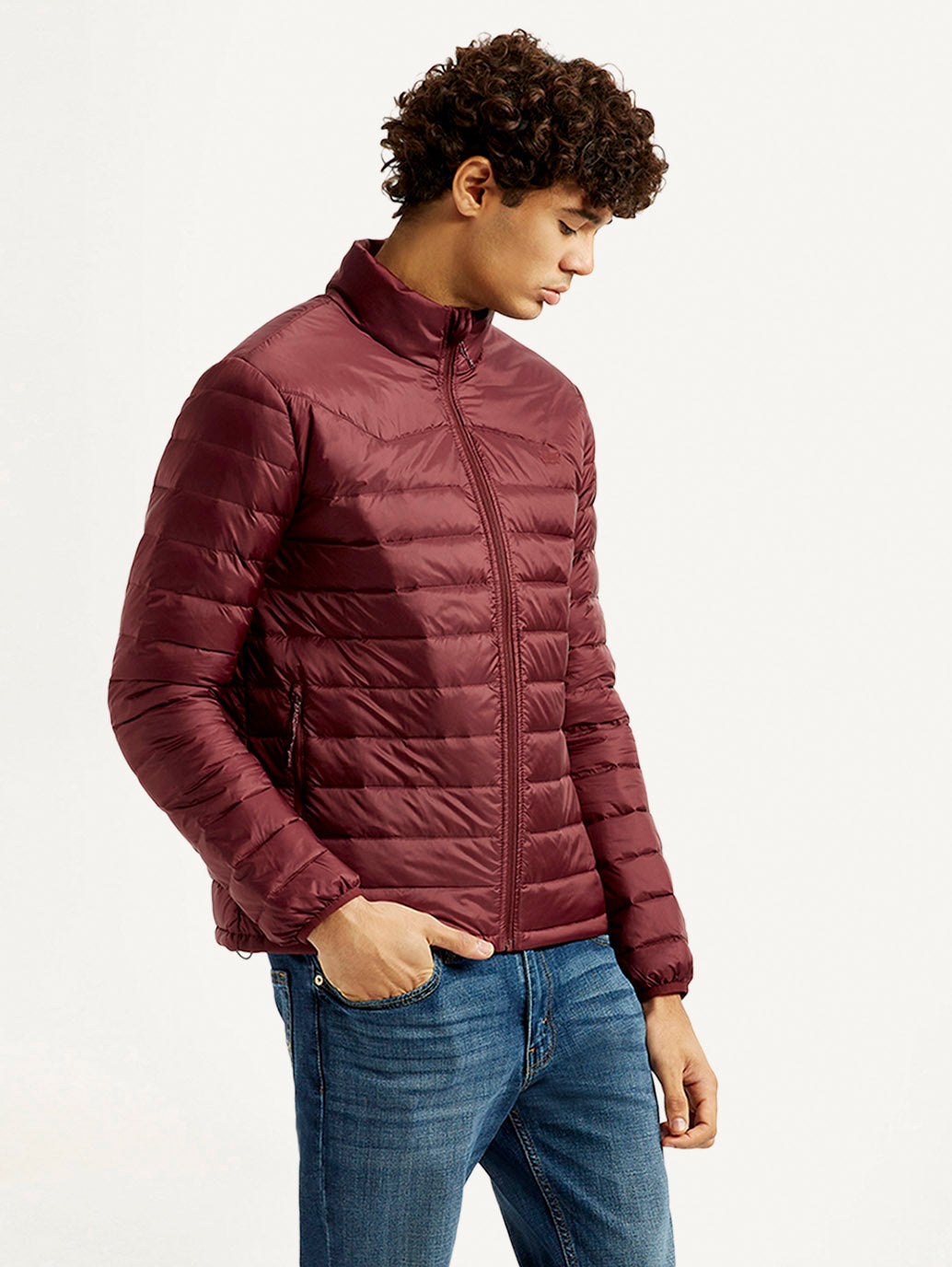 Men's Solid Maroon Puffer Jacket