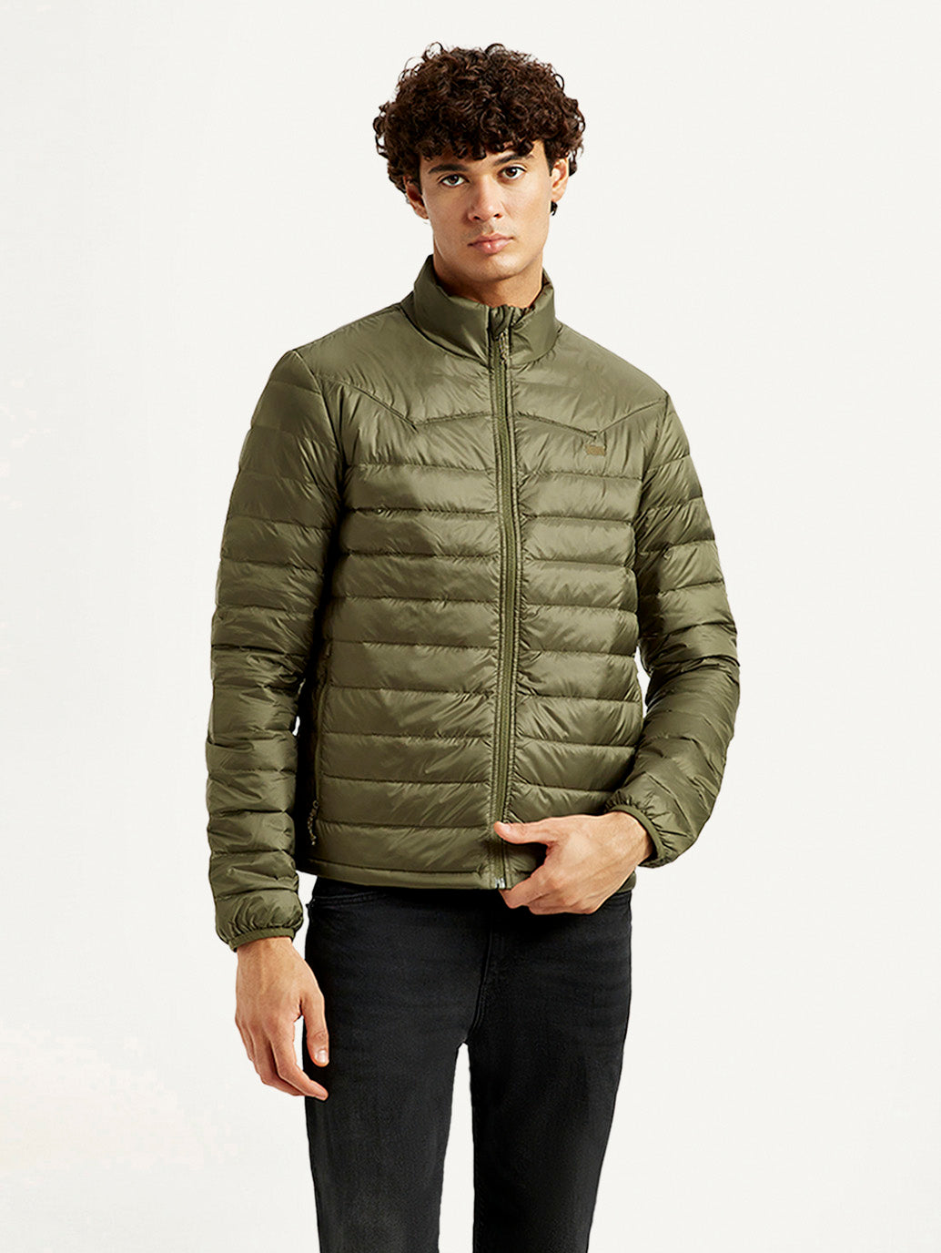 Men's Quilted Olive Puffer Jacket