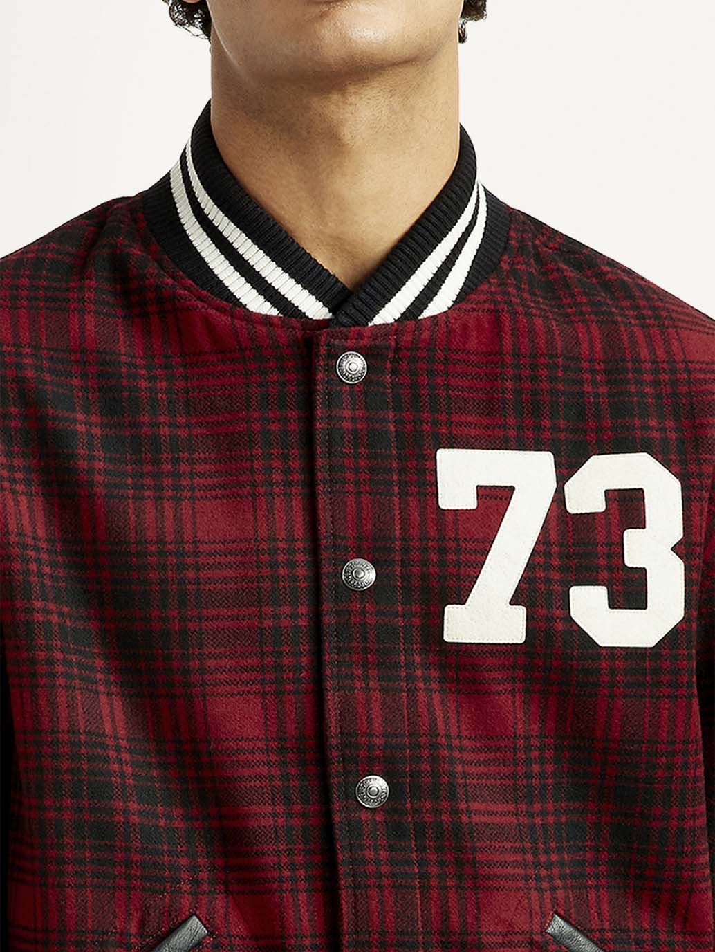 Men's Plaid Red Varsity Jacket