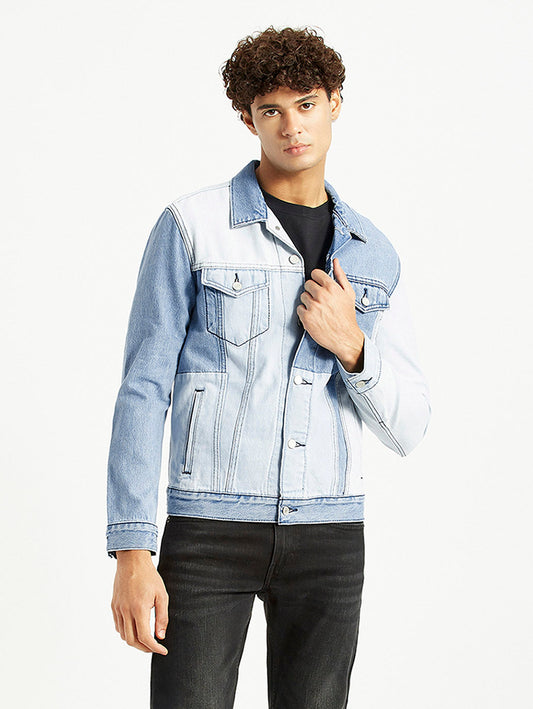 Men's Patchwork Light Blue Denim Trucker Jacket