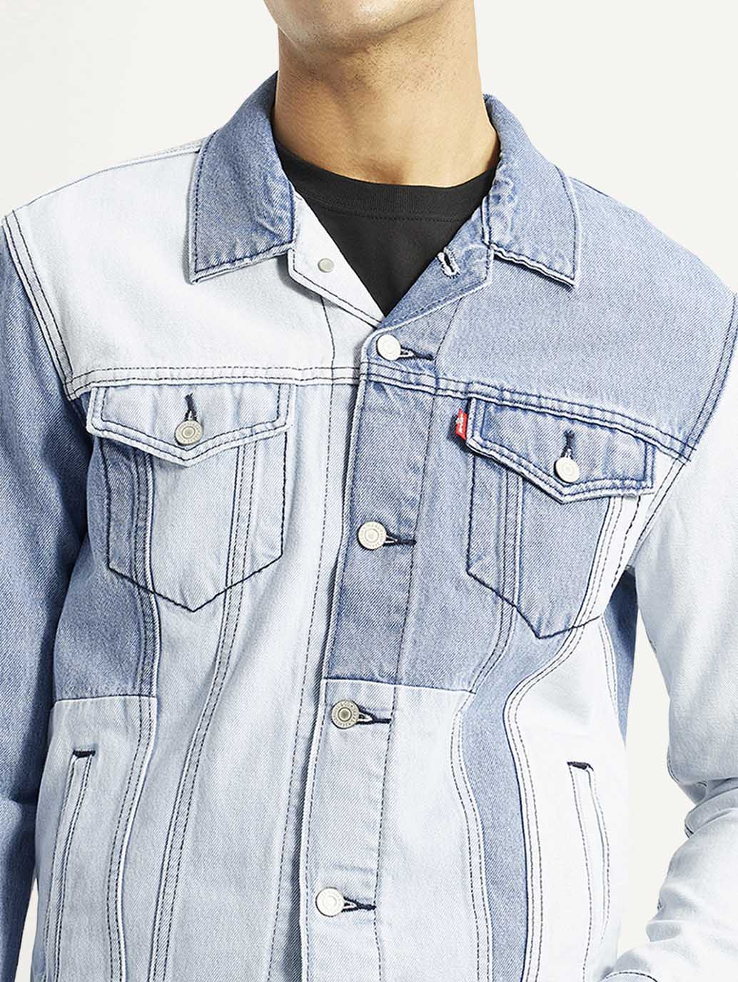 Men's Patchwork Light Blue Denim Trucker Jacket