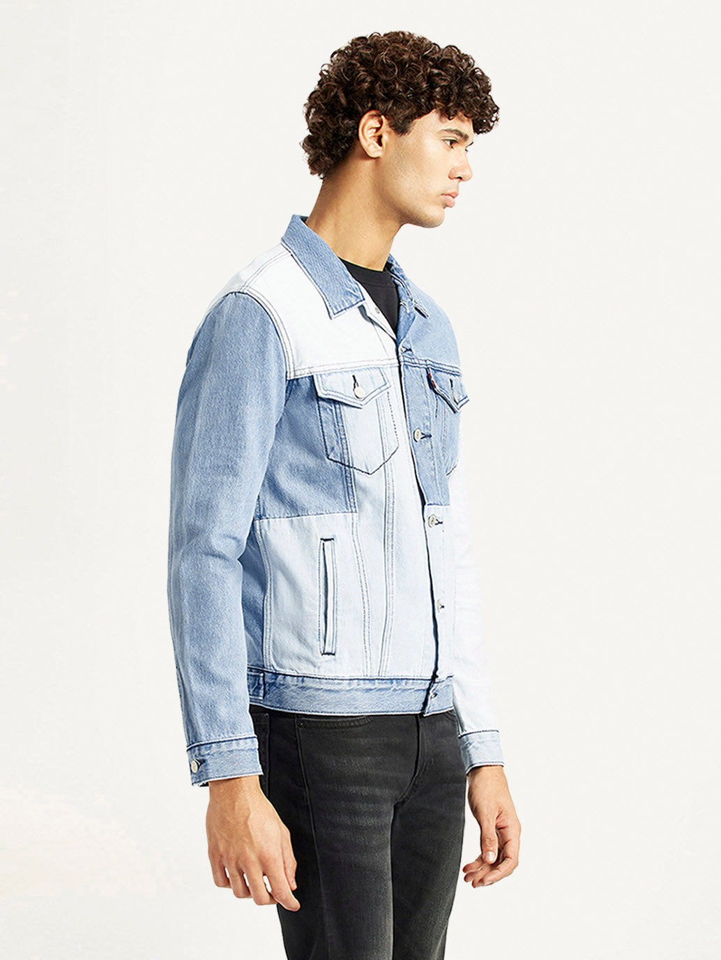 Men's Patchwork Light Blue Denim Trucker Jacket