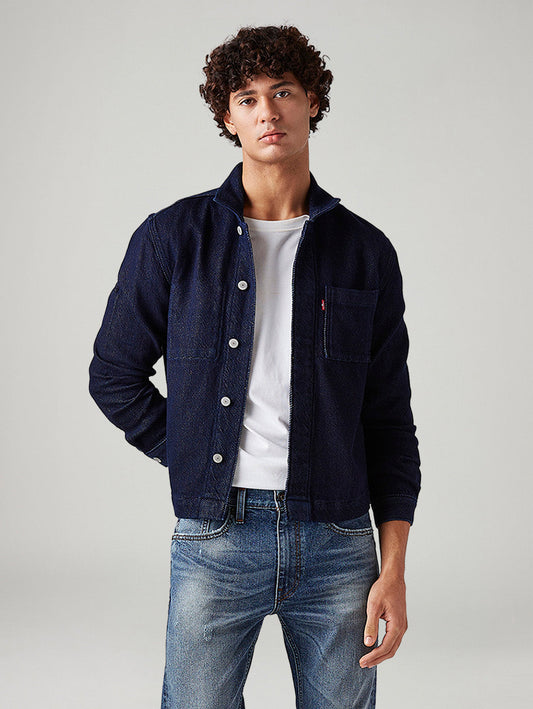 Men's Solid Relaxed Fit Denim Trucker Jacket