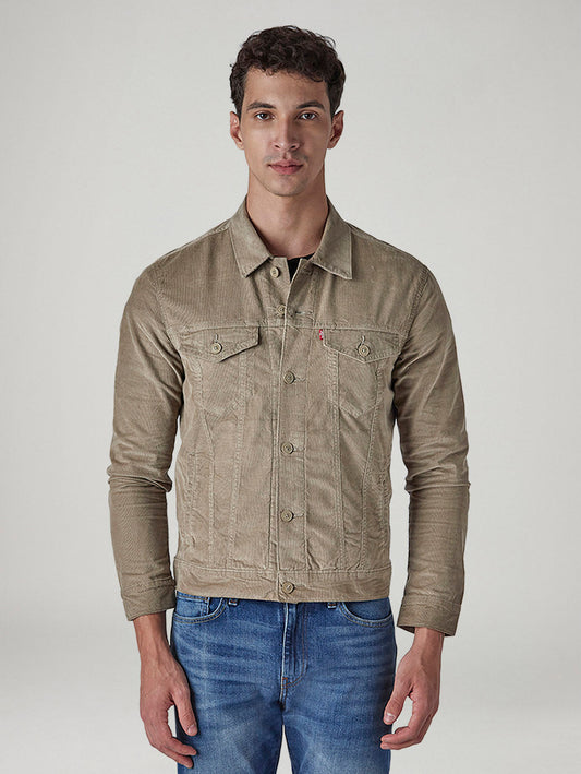 Men's Solid Regular Fit Corduroy Denim Jacket