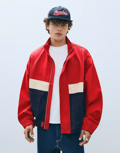 Zip-up windbreaker in red jacket