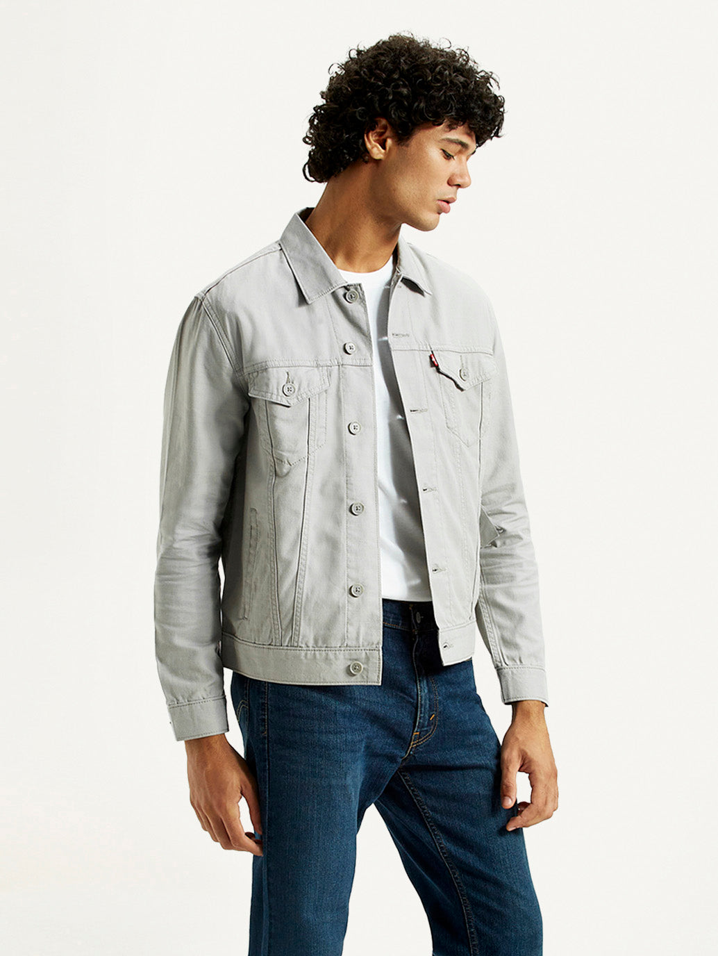 Men's Solid Grey Spread Collar Linen Jacket
