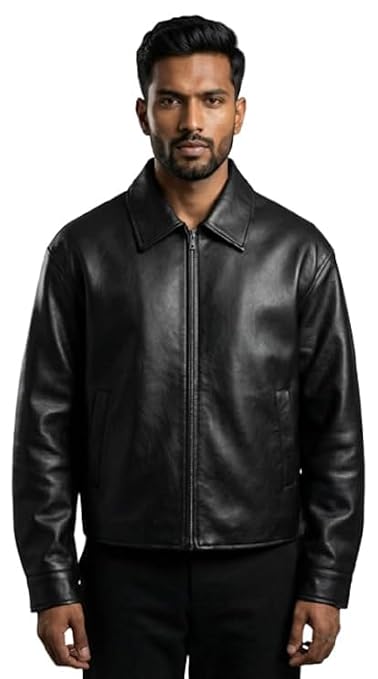 Men’s Stylish Collar Black Leather Jacket