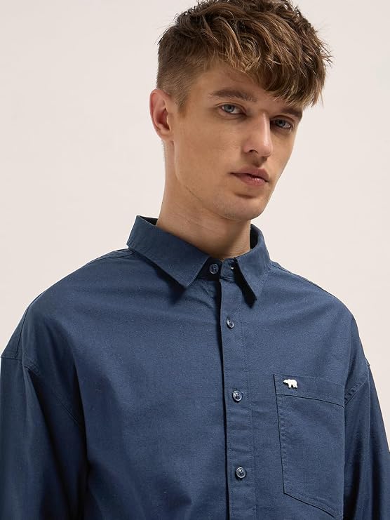 Men's Blue Relaxed Fit Casual Shirt