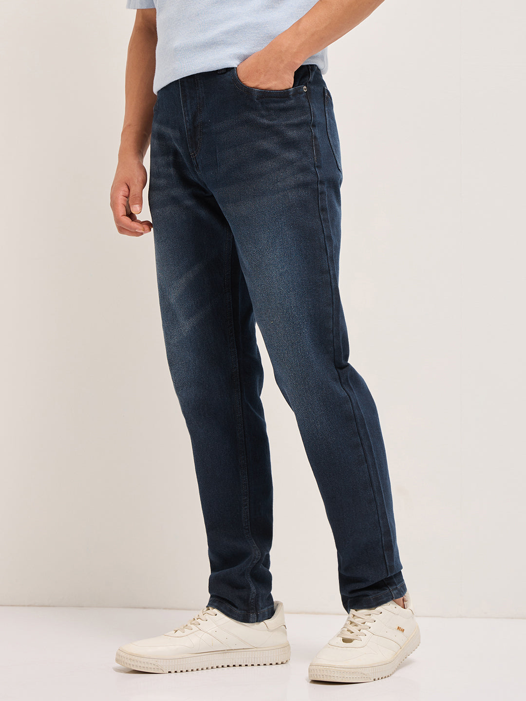 Dark Blue with Mid Fade Mid-Rise Slim Fit Jeans