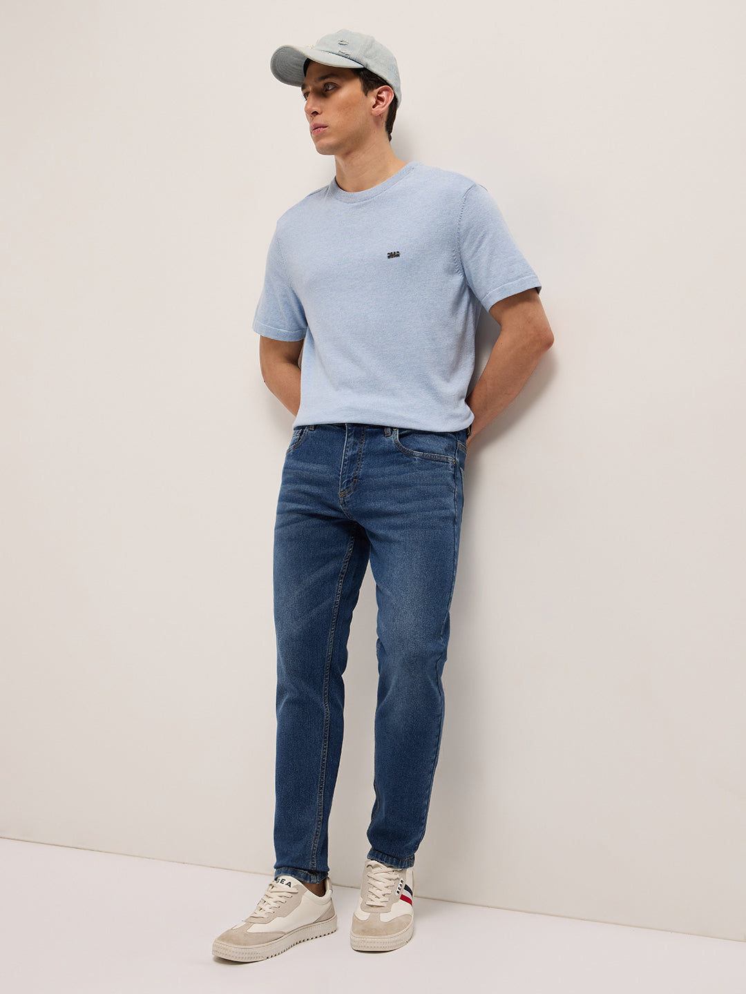 Mid Blue Mid-Rise Slim Fit Jeans with Light Fade
