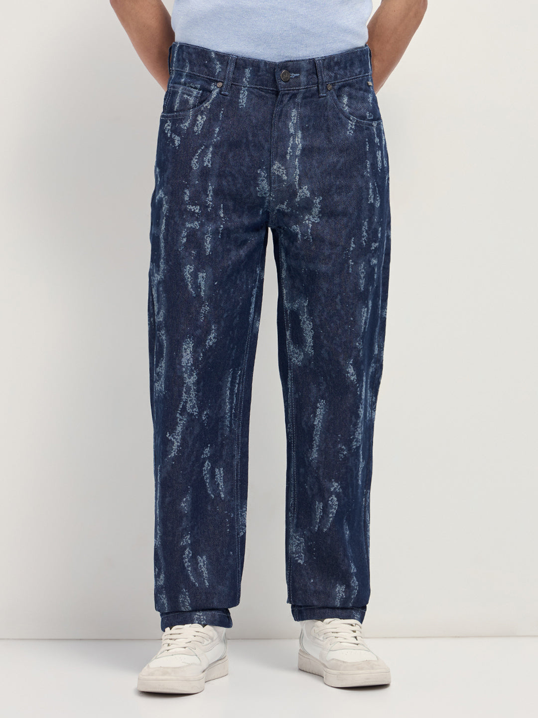Blue Straight Fit Jeans with Bleached Effect