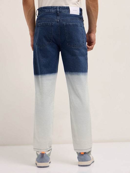 Mid Blue Mid-Rise Straight Fit Jeans with Heavy Gradient Fade
