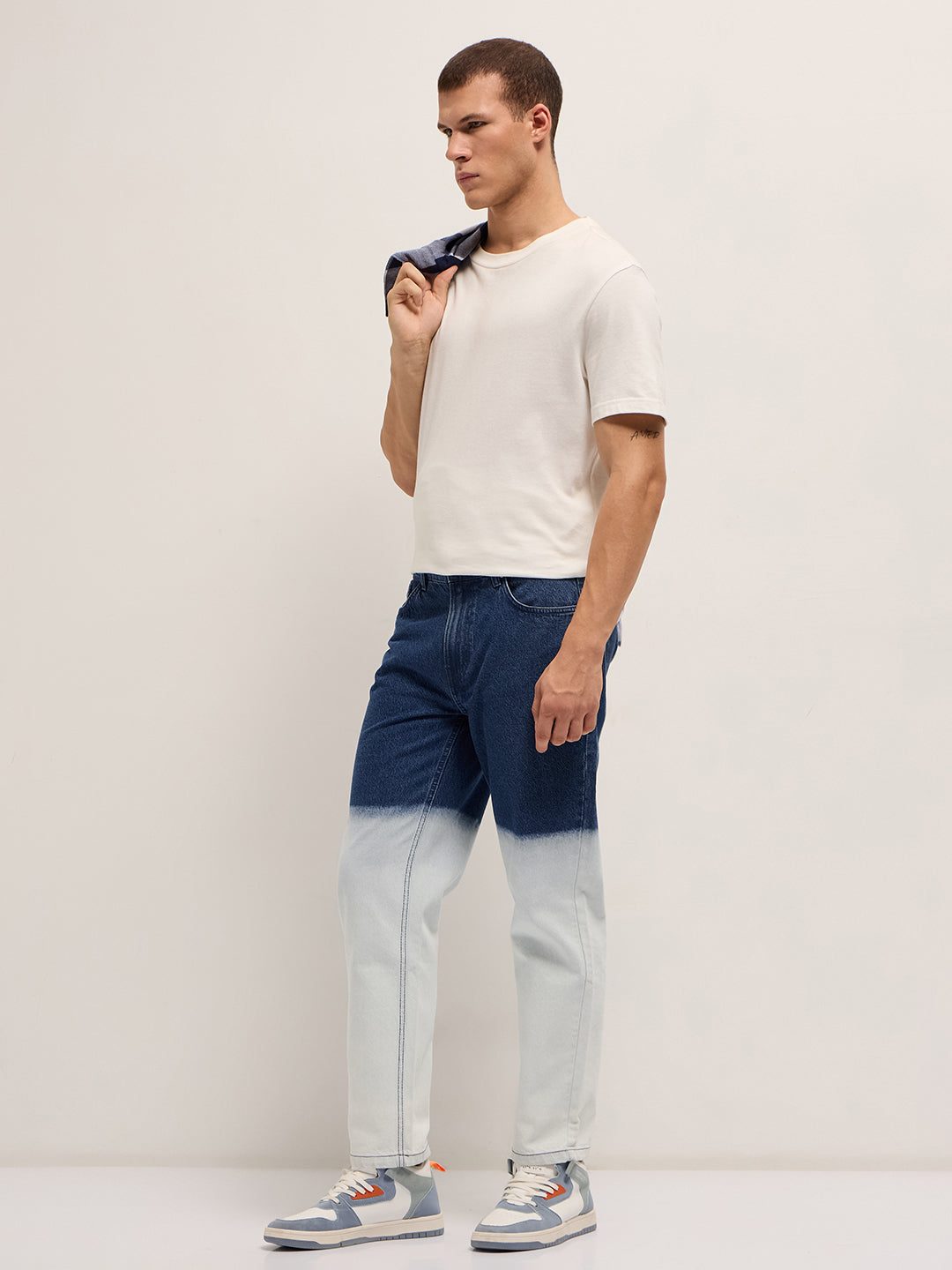 Mid Blue Mid-Rise Straight Fit Jeans with Heavy Gradient Fade