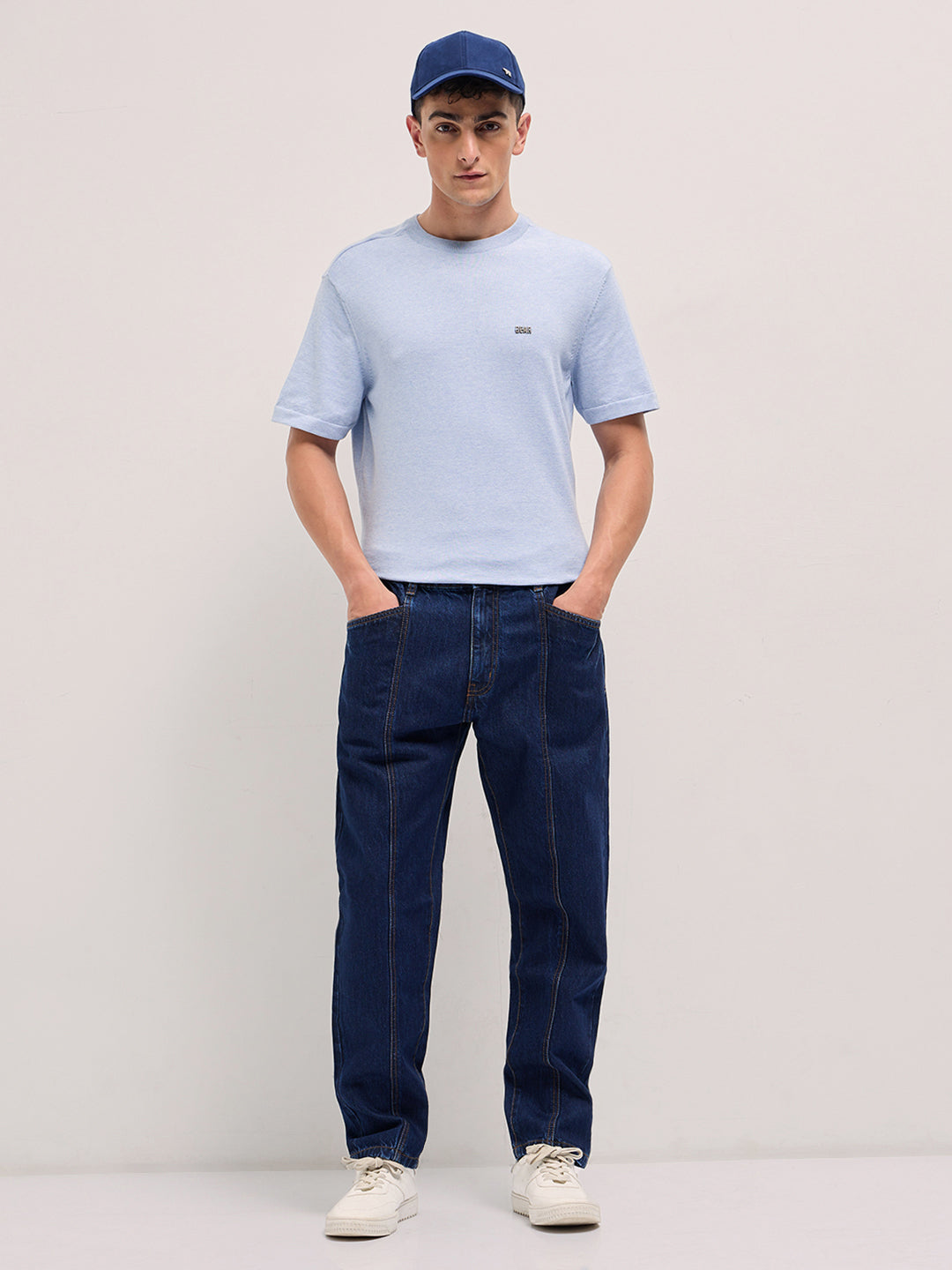Dark Blue Mid-Rise Elasticated Waist Relaxed Fit Jeans