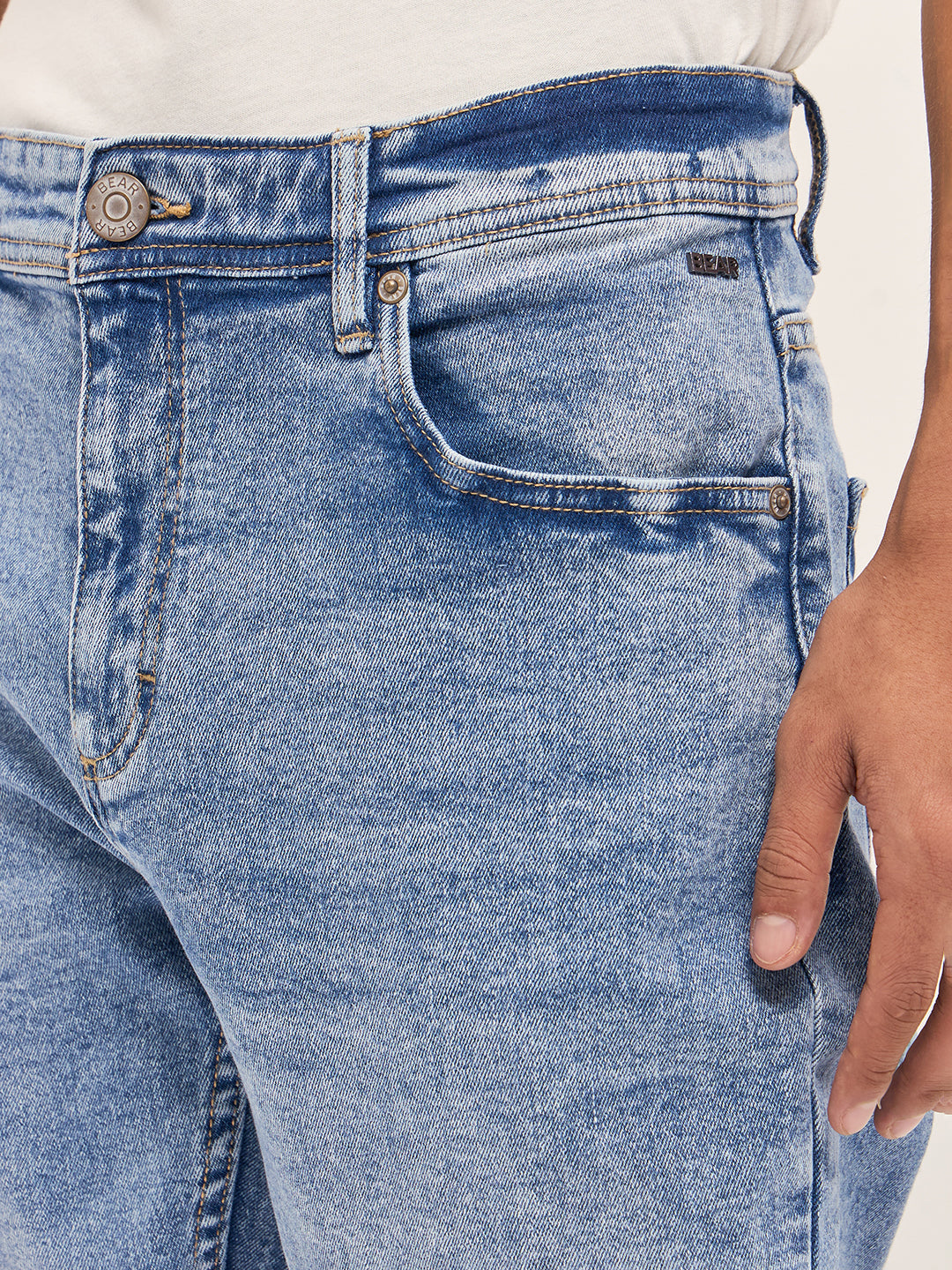 Light Blue Mid-Rise Slim Fit Jeans with Mid Fade