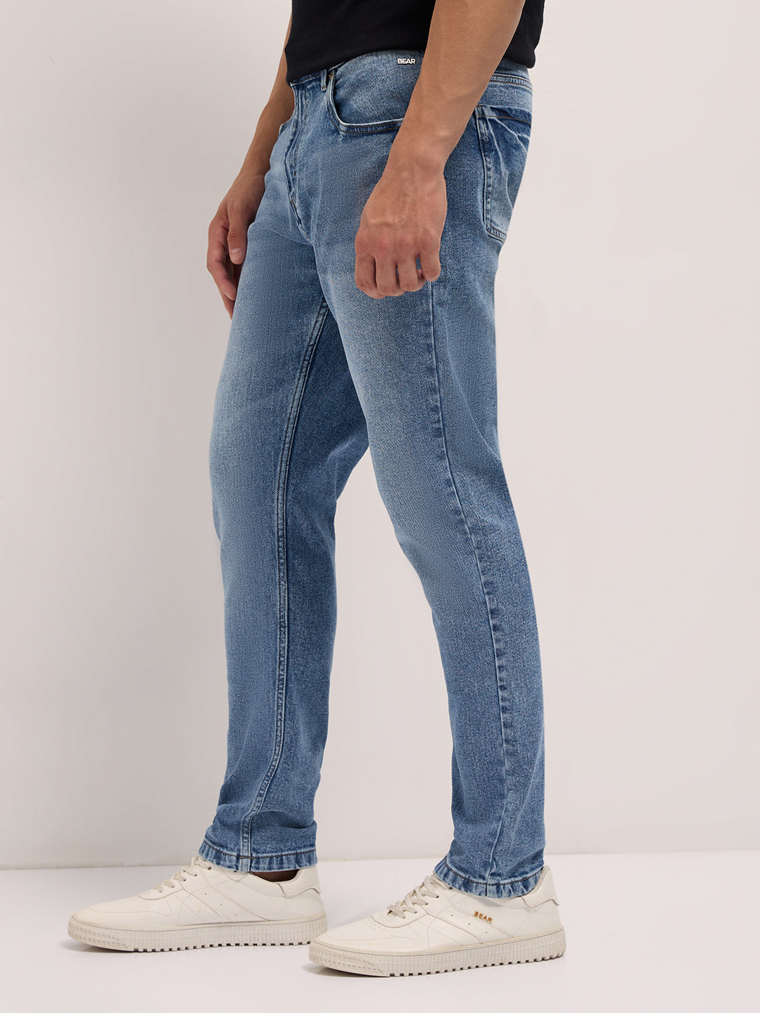 Light Blue Mid-Rise Slim Fit Jeans with Mid Fade