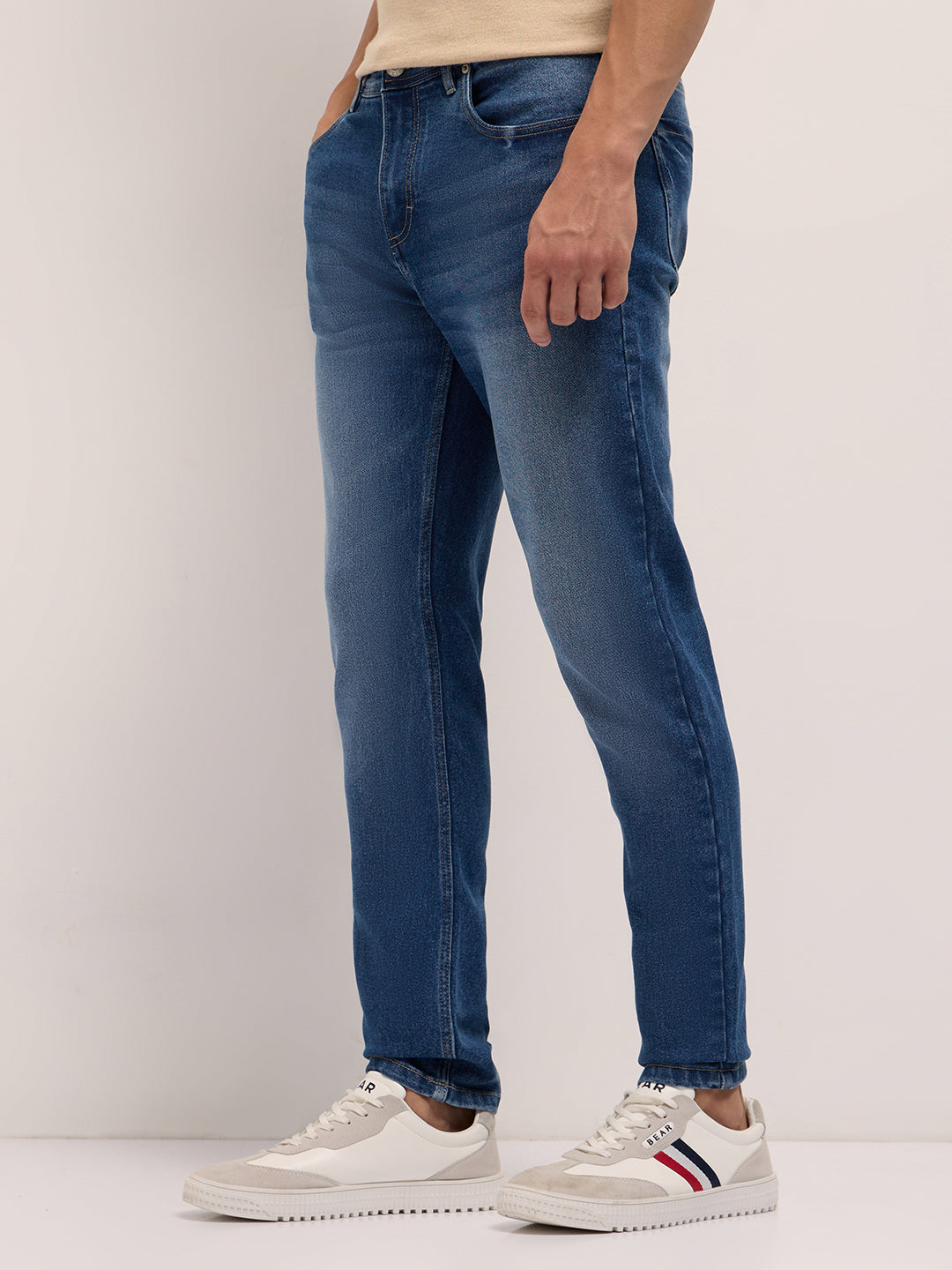 Mid Blue Mid-Rise Slim Fit Jeans with Mid Fade