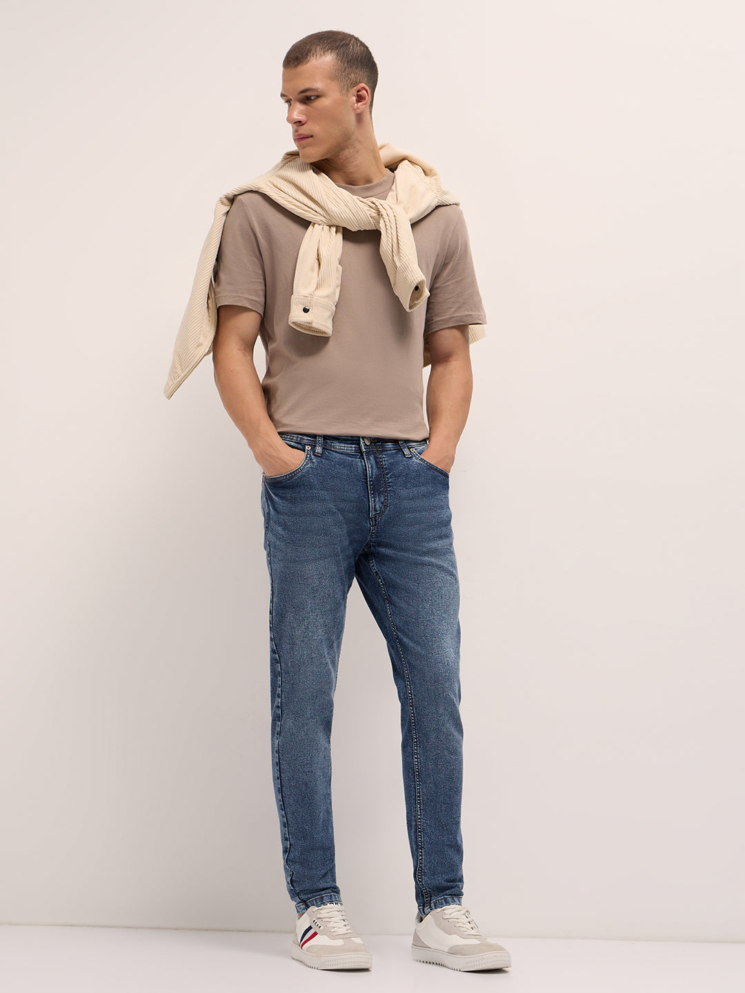 Mid Blue Mid-Rise Skinny Fit Jeans with Light Fade