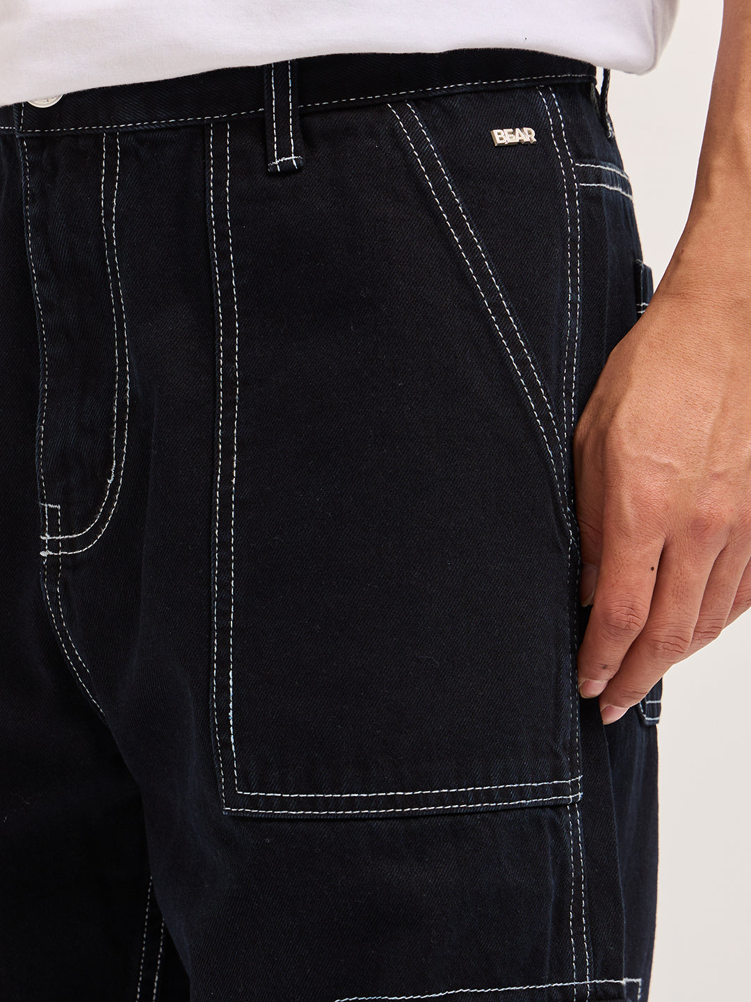 Black Mid-Rise Baggy Fit Cargo Jeans