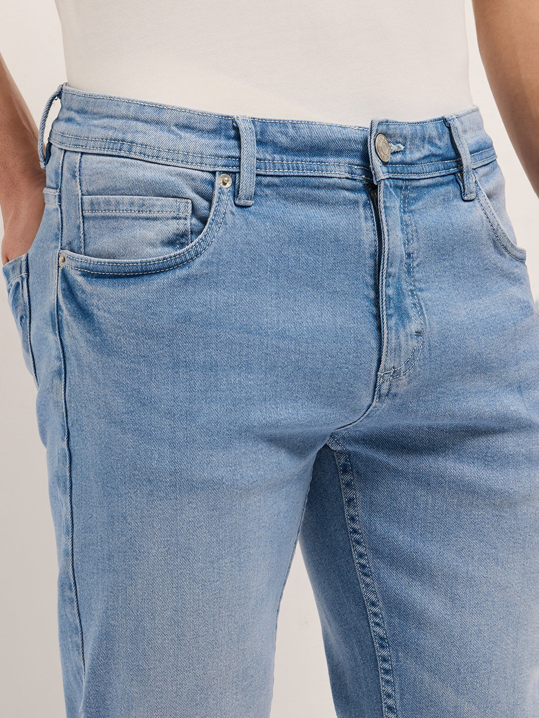 Light Blue Mid-Rise Slim Fit Jeans with Light Fade