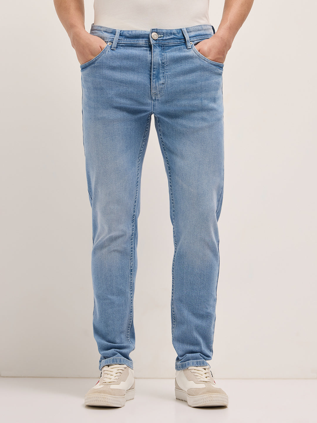 Light Blue Mid-Rise Slim Fit Jeans with Light Fade