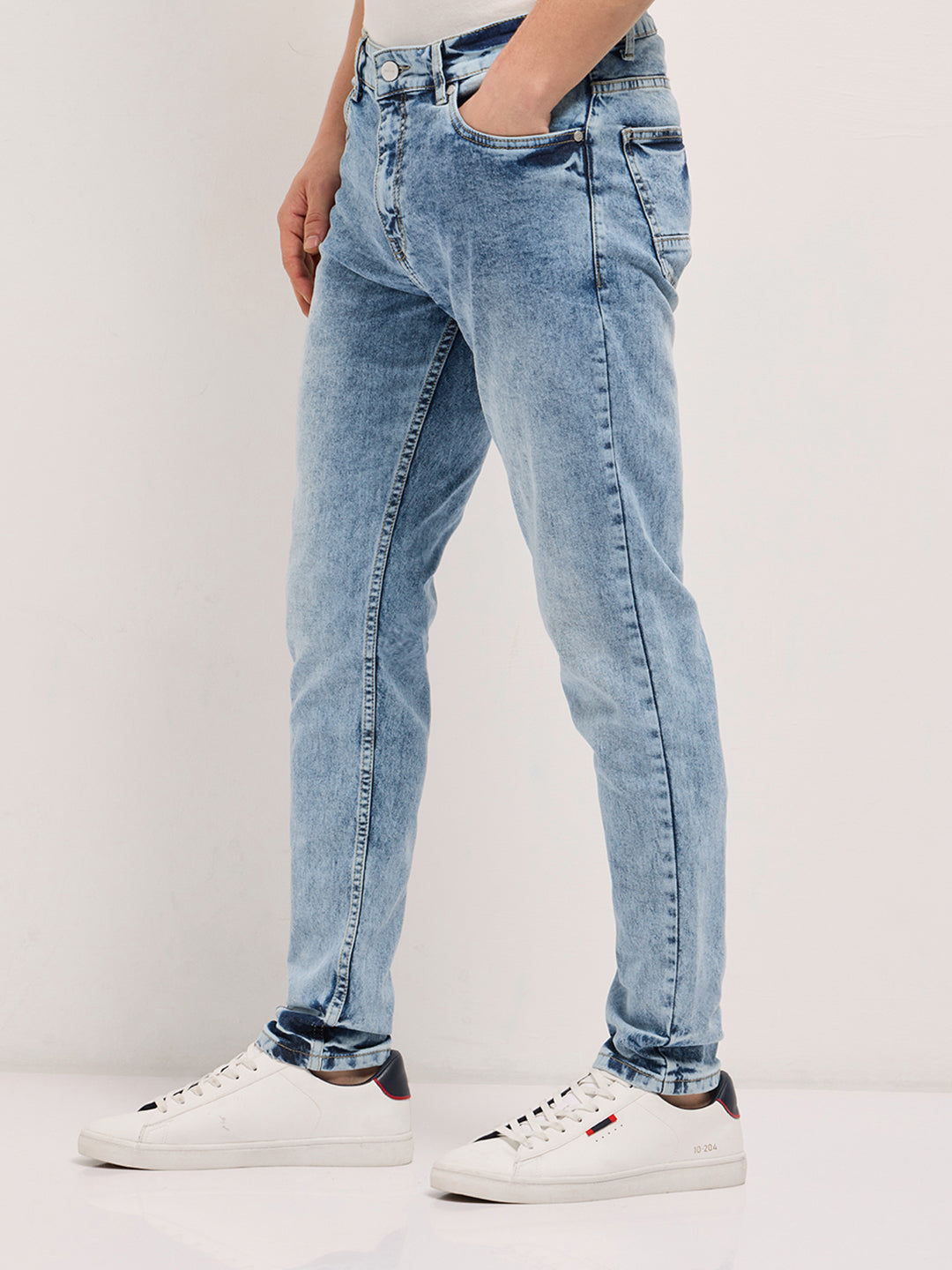 Blue Acid Wash Mid-Rise Skinny Fit Jean