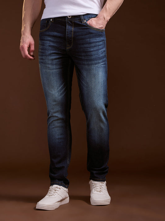 Dark Blue with Mid Fade Slim Fit Mid-Rise Jeans