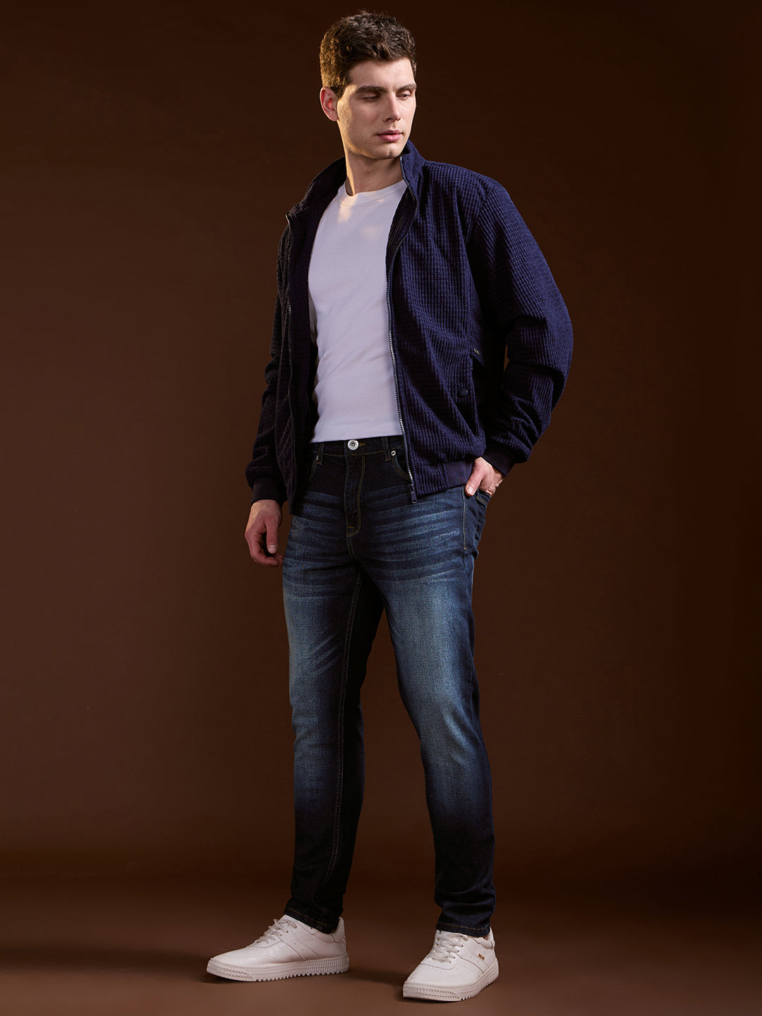 Dark Blue with Mid Fade Slim Fit Mid-Rise Jeans