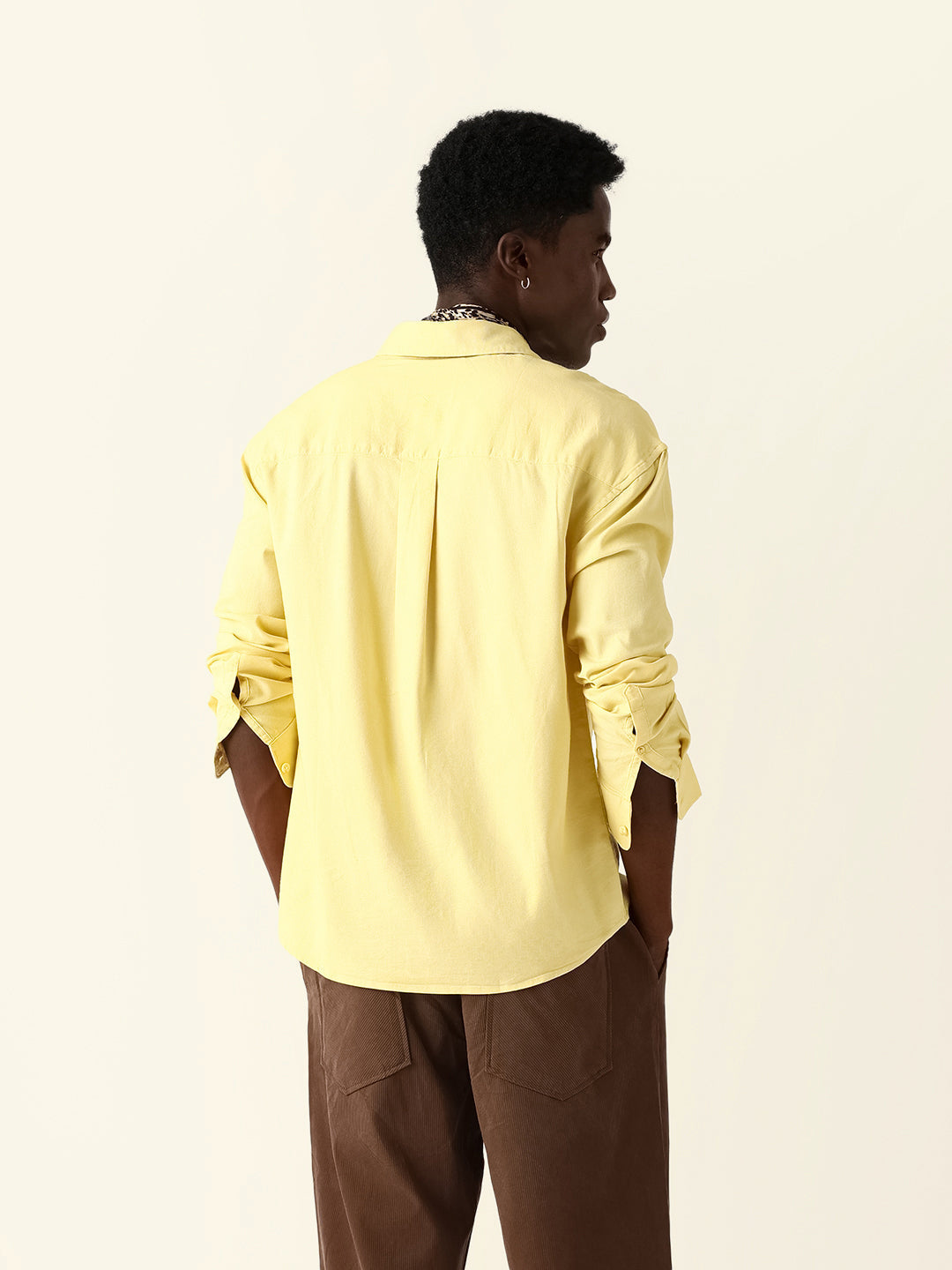 Yellow Solid Cotton Blend Relaxed Fit Casual Shirt