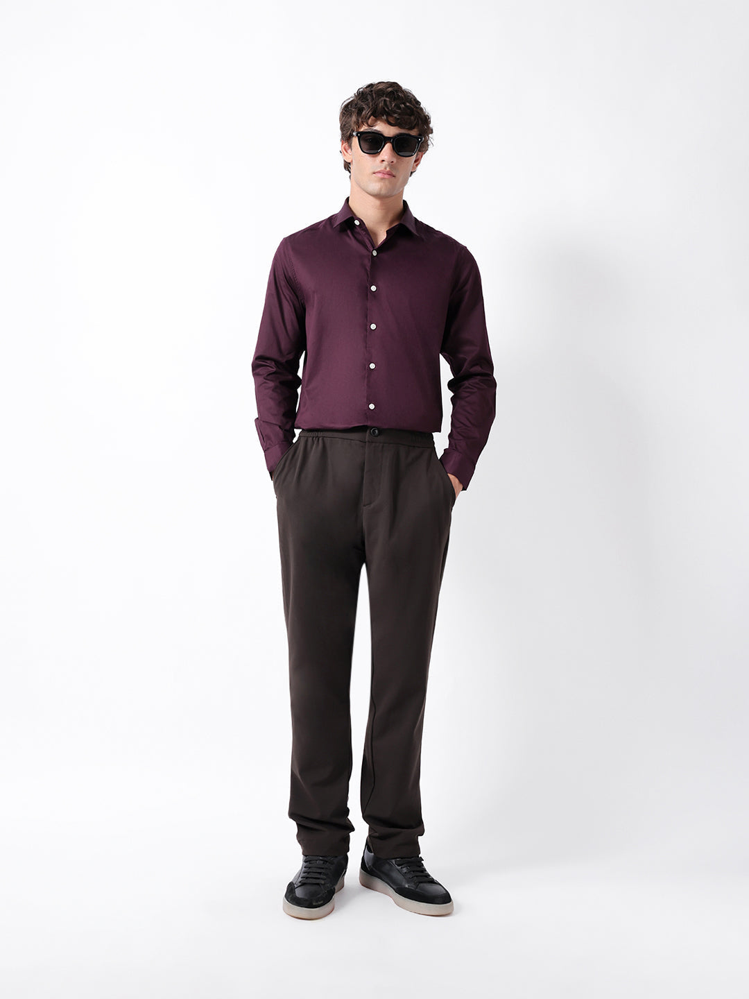 Maroon Solid Tailored Fit Formal Shirt