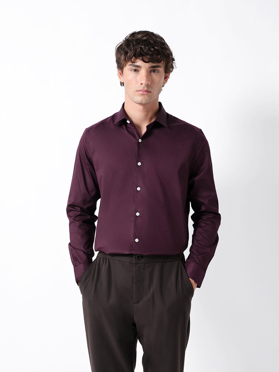 Maroon Solid Tailored Fit Formal Shirt