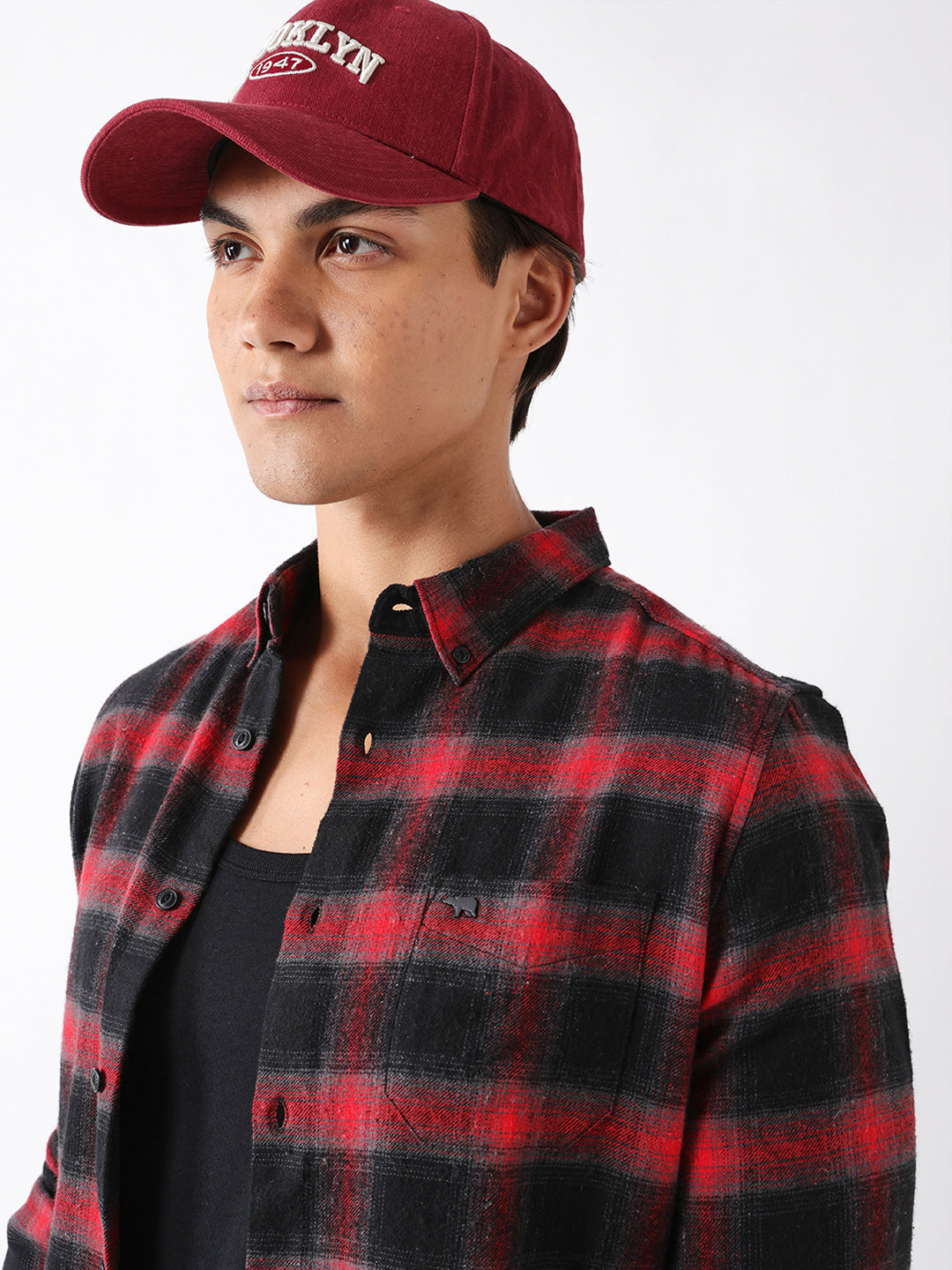Red & Black Woven Check Flannel Slim Fit Casual Shirt