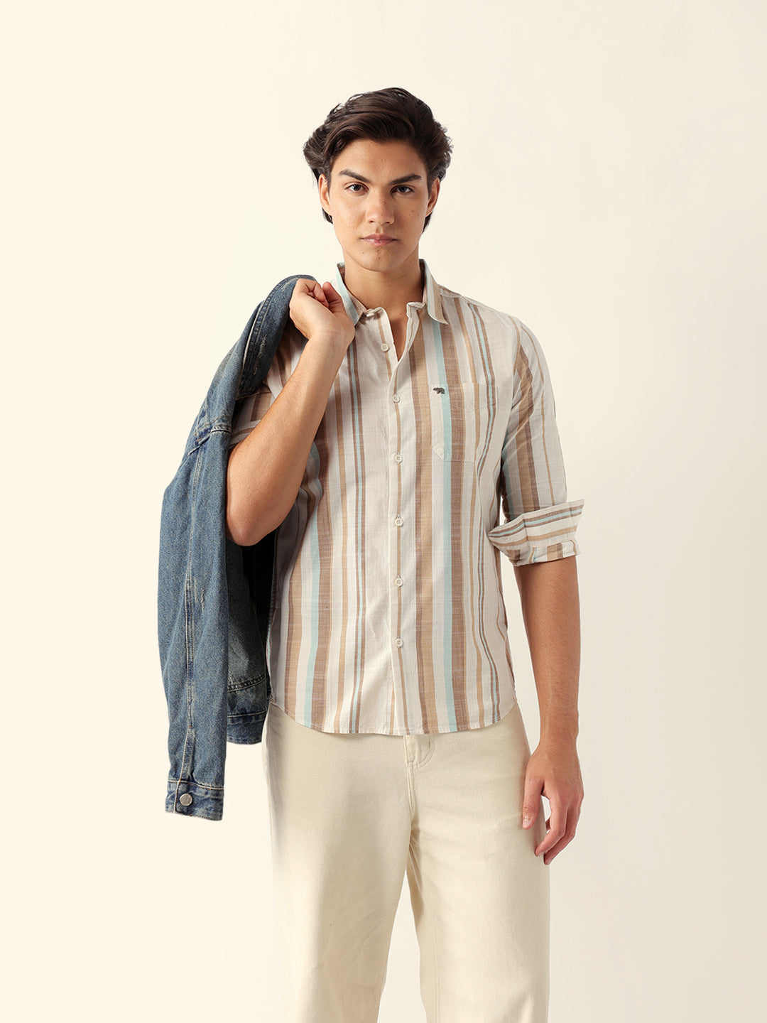 Multicolor Woven Vertical Stripes Slim Fit Casual Shirt