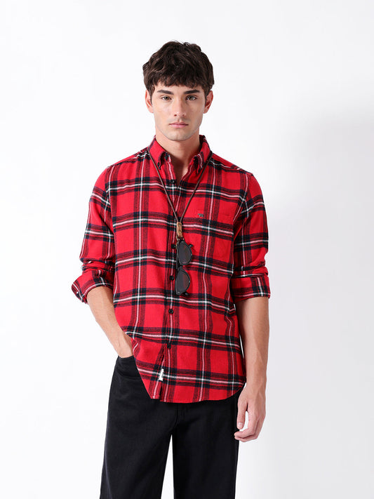 Red Flannel Checked Slim Fit Casual Shirt