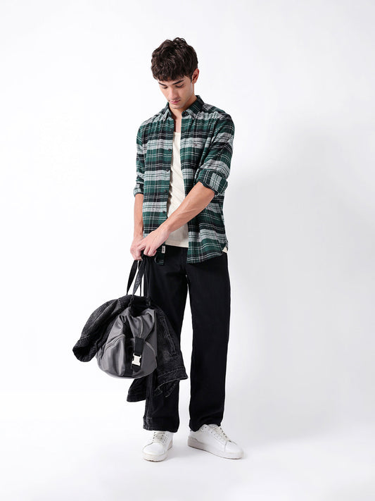 Green Flannel Check Slim Fit Casual Shirt